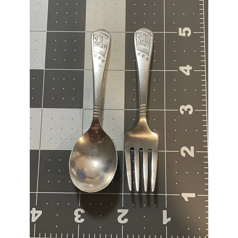 Oneida Community Tudor Plate Vintage Baby Fork and Spoon Set Silver Plated Stars